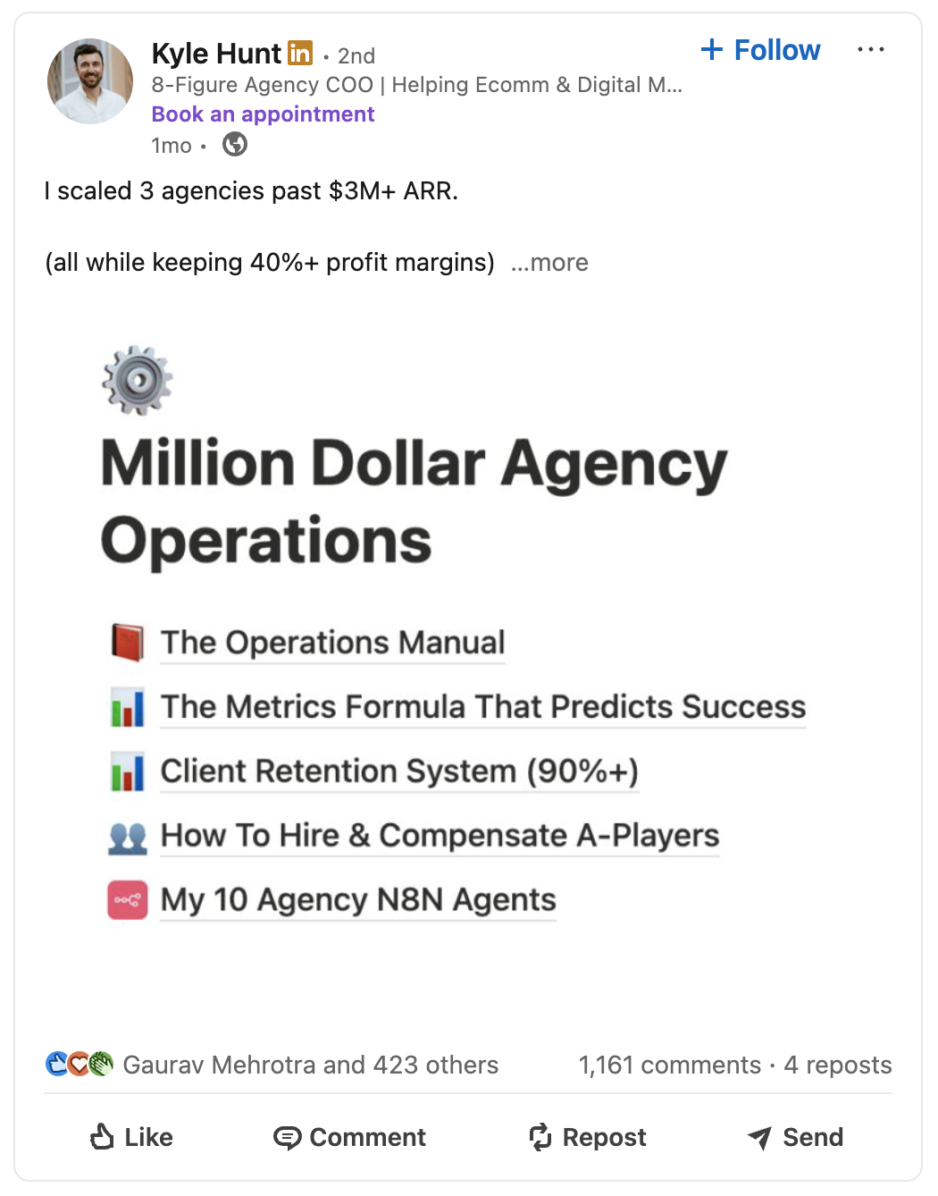 Viral LinkedIn post by Kyle Hunt
