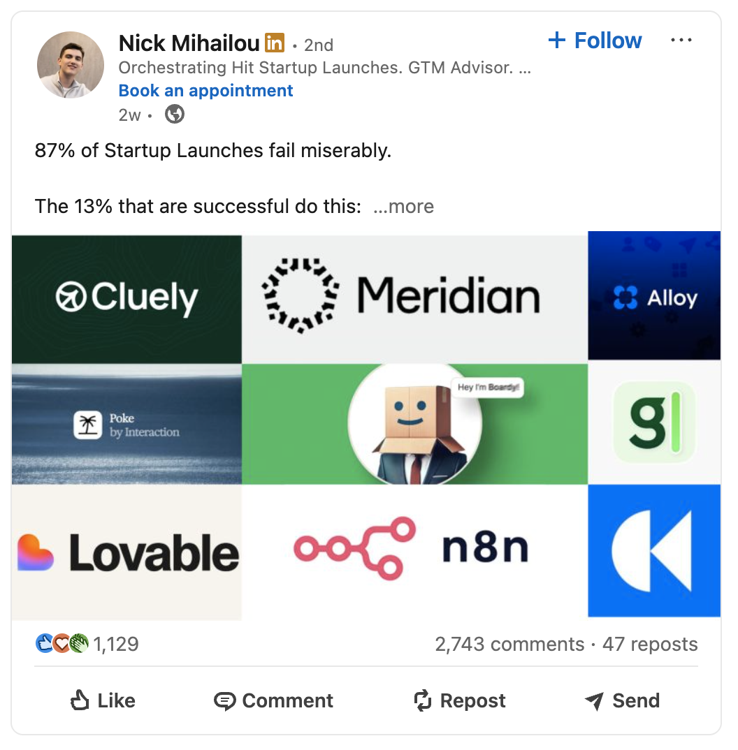 Viral LinkedIn post by Nick Mihailou with 3M+ impressions